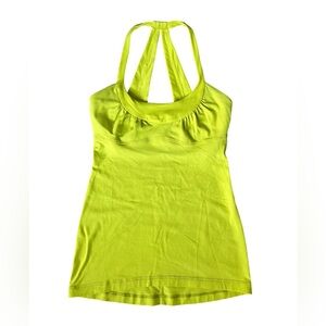 Lululemon Women's Scoop Neck Tank Built In Bra Top  Yellow Striped Size 4